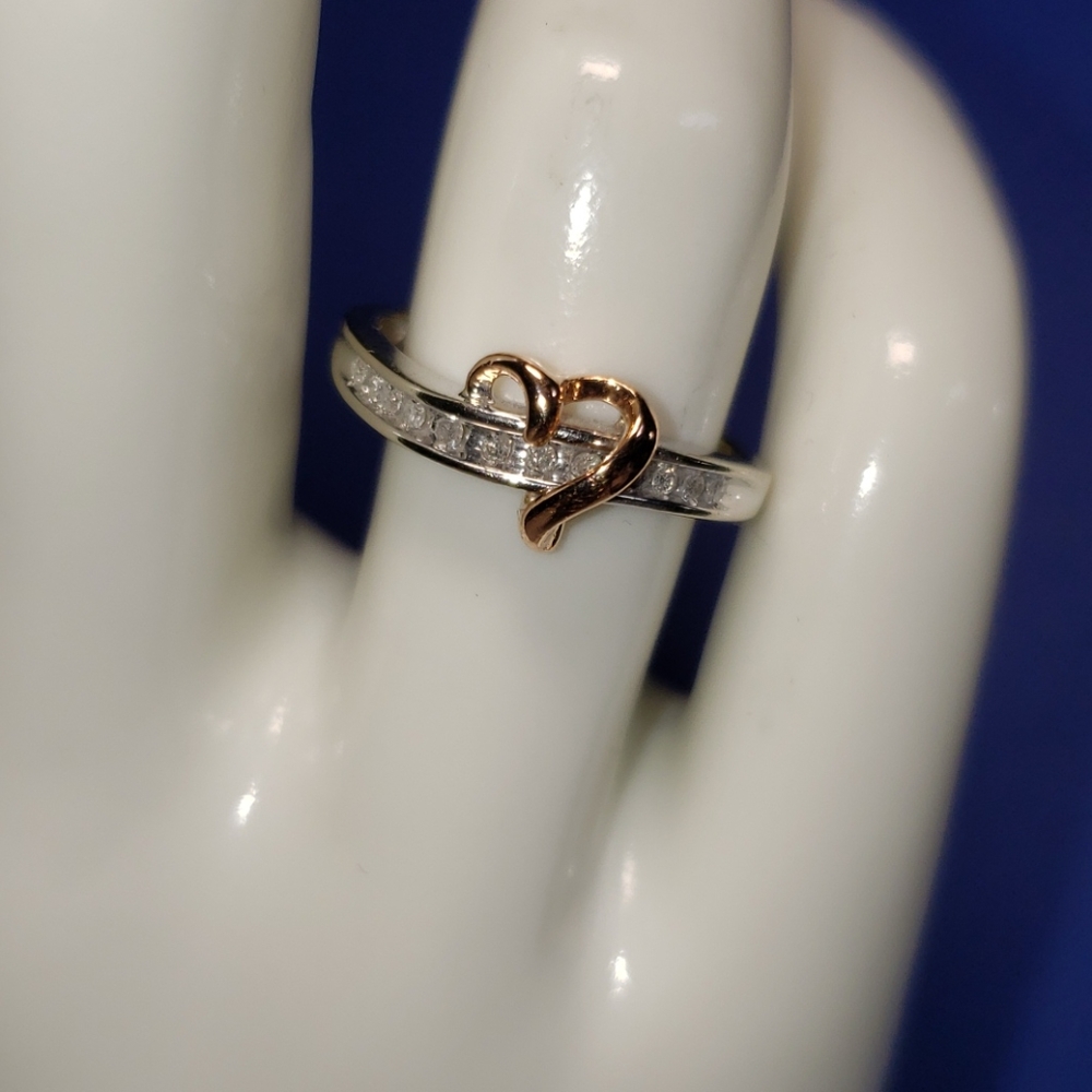 10K White/Rose Gold & Genuine Diamond Heart Ring